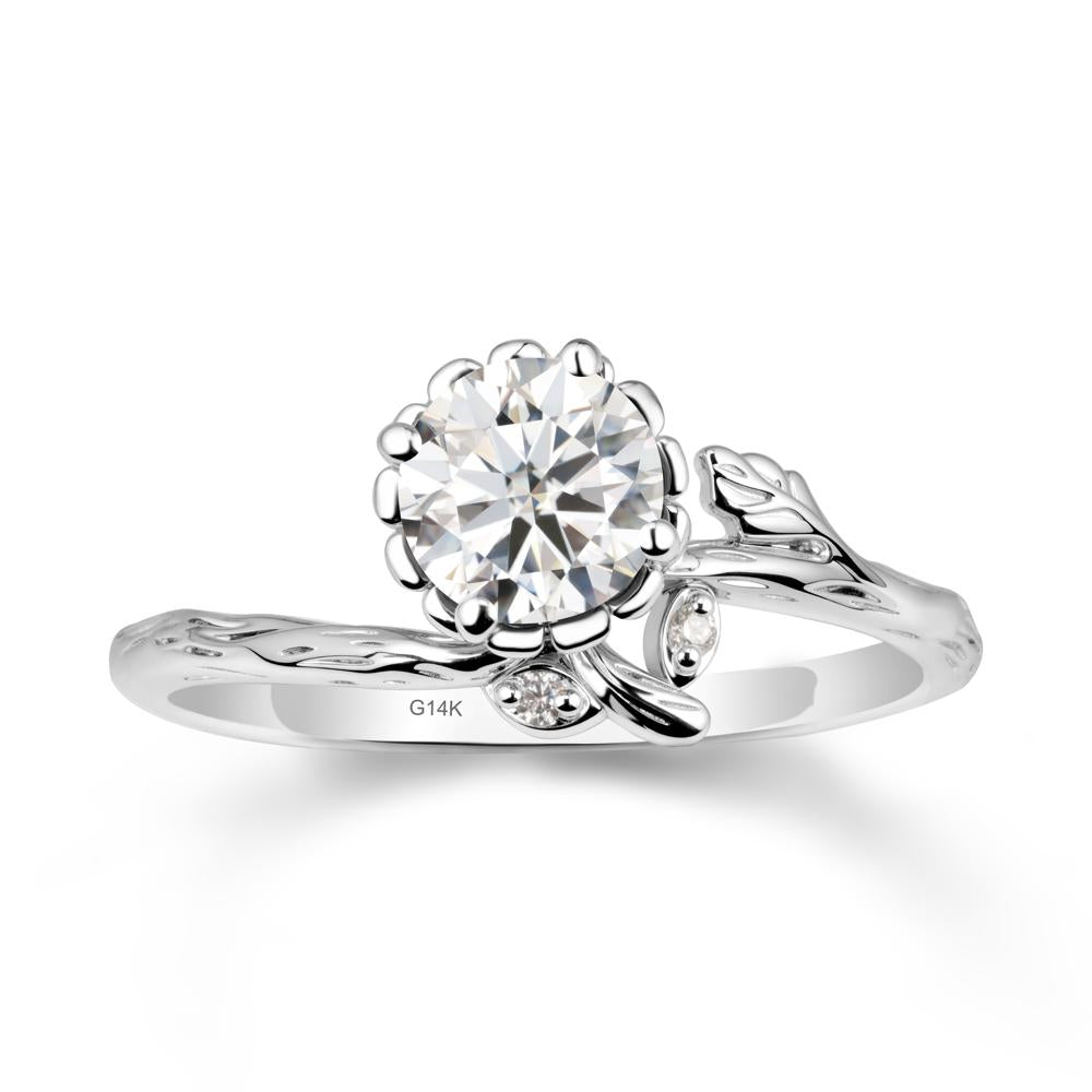 Floral Moissanite Ring with Leaf - LUO Jewelry #metal_14k white gold