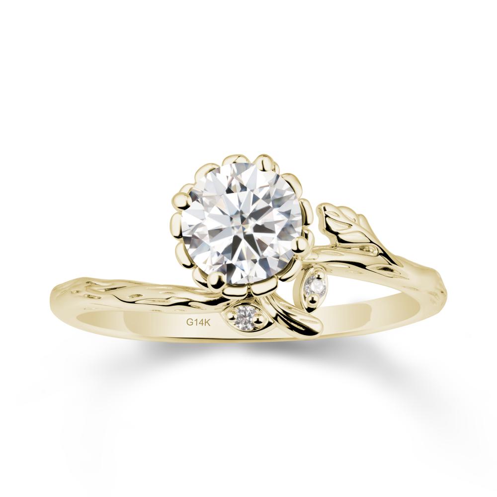 Floral Moissanite Ring with Leaf - LUO Jewelry #metal_14k yellow gold