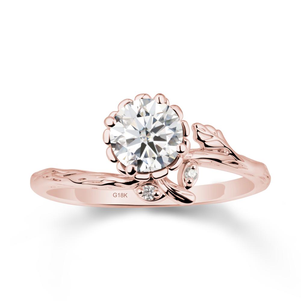 Floral Moissanite Ring with Leaf - LUO Jewelry #metal_18k rose gold