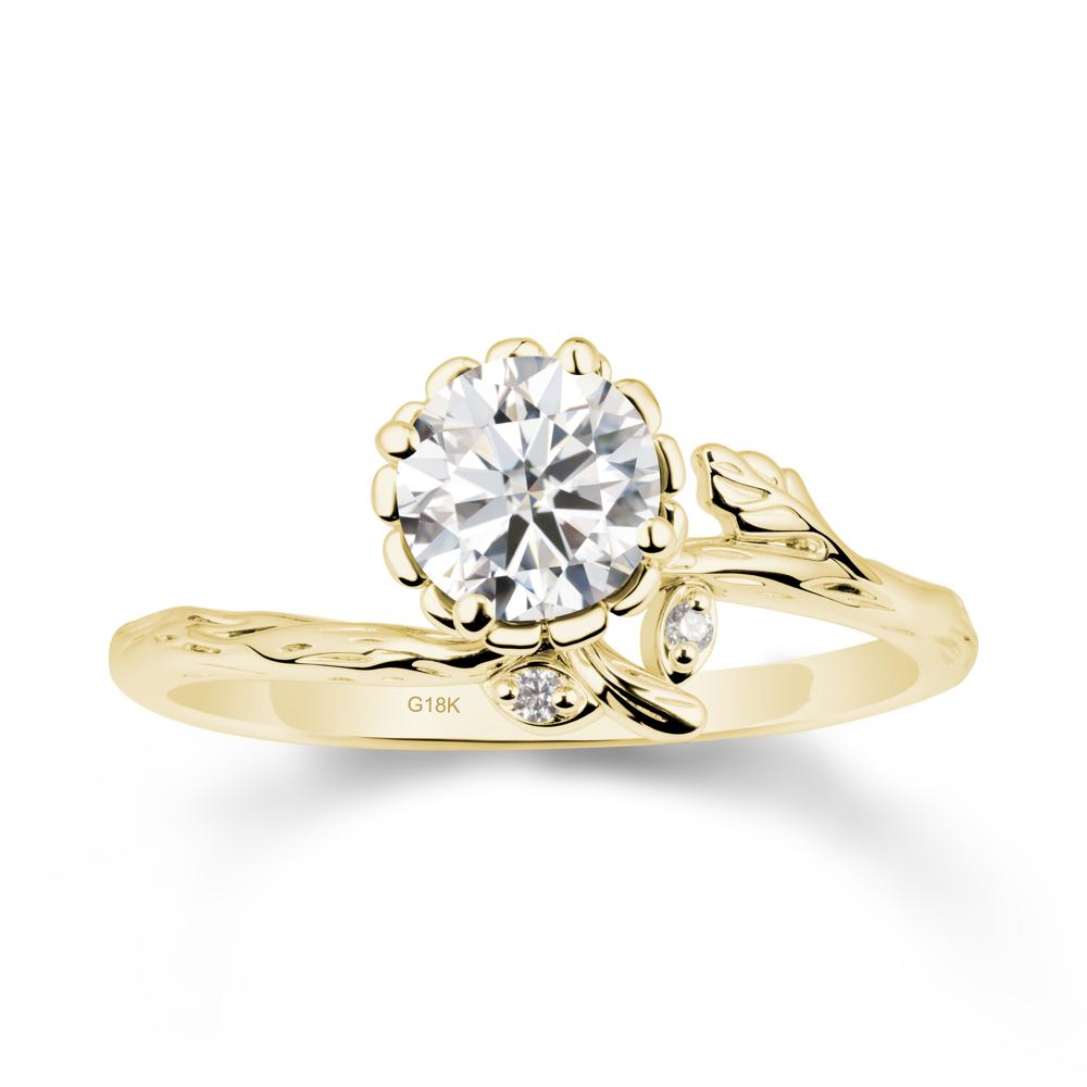 Floral Moissanite Ring with Leaf - LUO Jewelry #metal_18k yellow gold