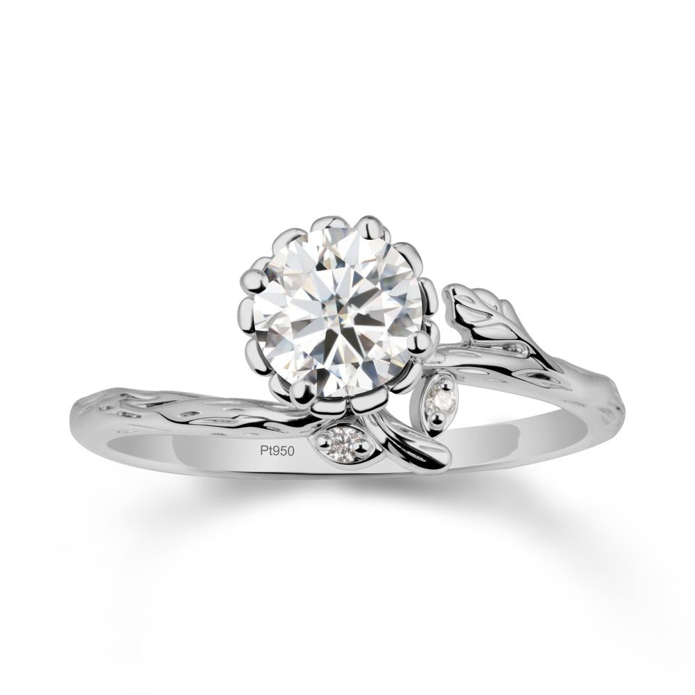 Floral Moissanite Ring with Leaf - LUO Jewelry #metal_platinum