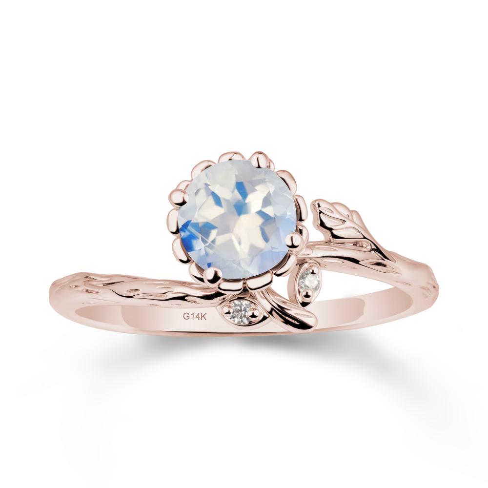 Woodgrain Textured Band Floral Moonstone Ring - LUO Jewelry #metal_14k rose gold