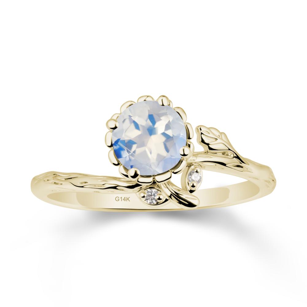 Woodgrain Textured Band Floral Moonstone Ring - LUO Jewelry #metal_14k yellow gold