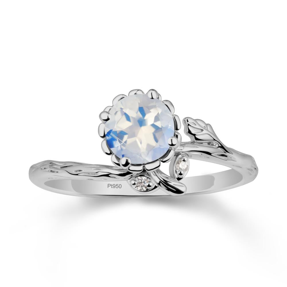 Woodgrain Textured Band Floral Moonstone Ring - LUO Jewelry #metal_platinum