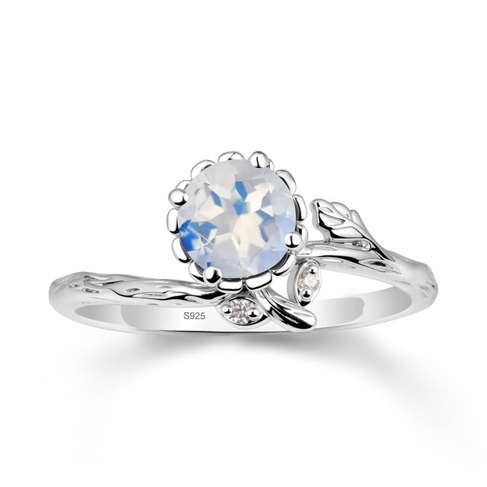 Woodgrain Textured Band Floral Moonstone Ring - LUO Jewelry #metal_sterling silver