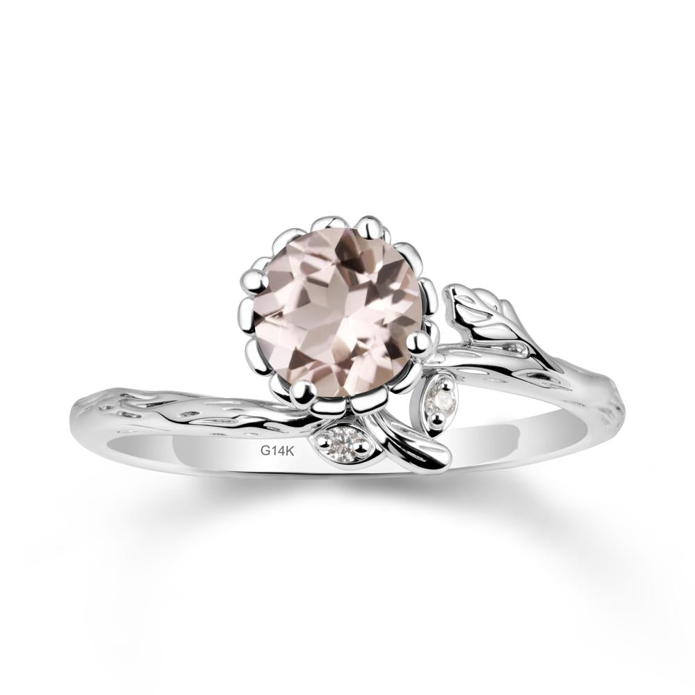 Floral Morganite Ring with Leaf - LUO Jewelry #metal_14k white gold