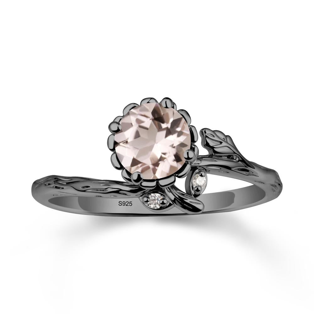 Floral Morganite Ring with Leaf - LUO Jewelry #metal_black finish sterling silver