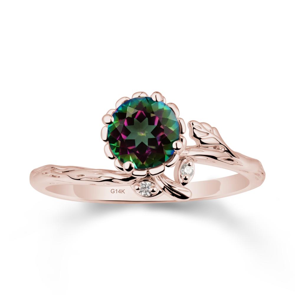 Woodgrain Textured Band Floral Mystic Topaz Ring - LUO Jewelry #metal_14k rose gold