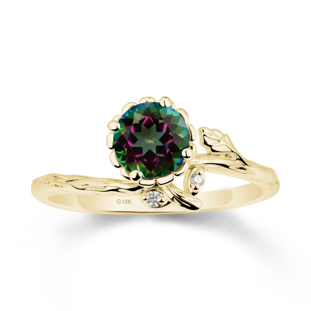 Woodgrain Textured Band Floral Mystic Topaz Ring - LUO Jewelry #metal_18k yellow gold