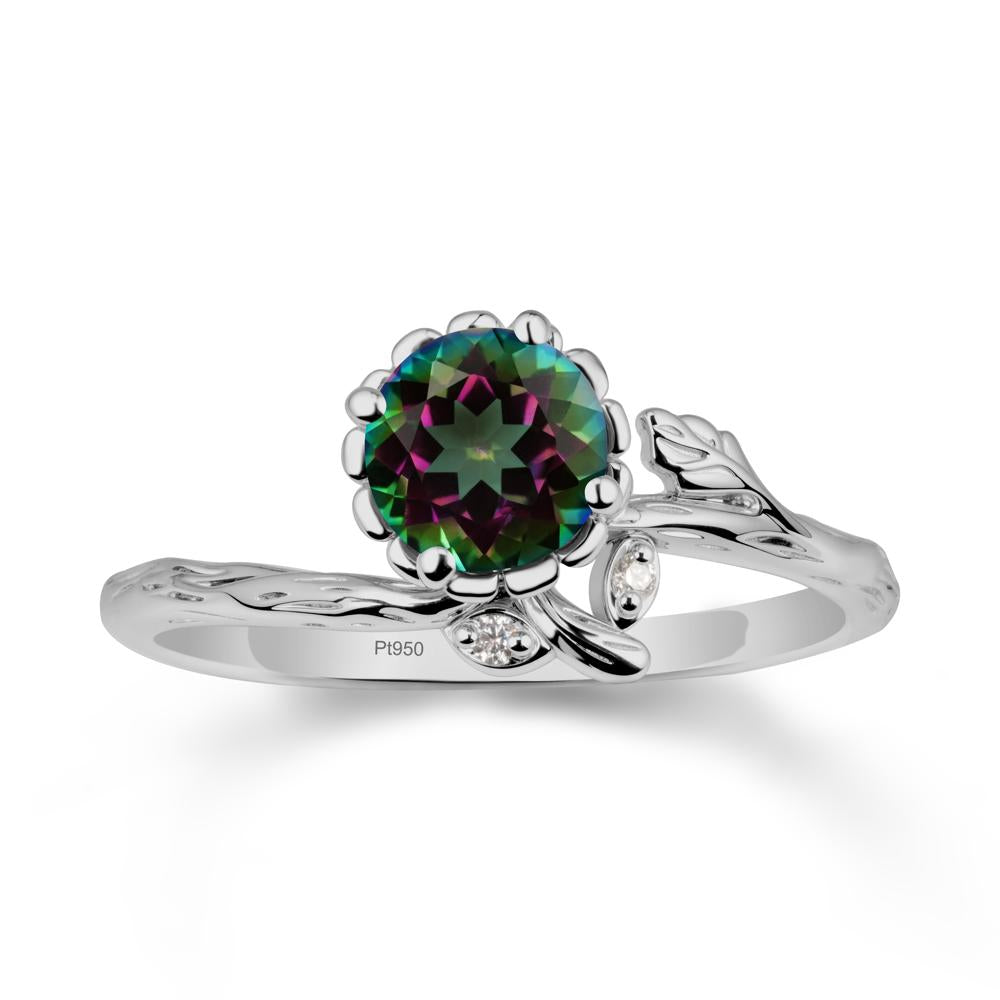 Woodgrain Textured Band Floral Mystic Topaz Ring - LUO Jewelry #metal_platinum
