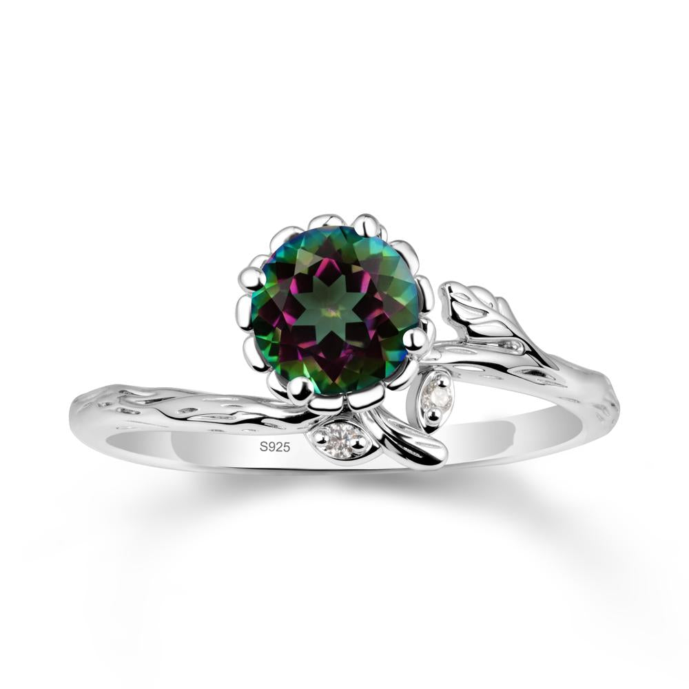 Woodgrain Textured Band Floral Mystic Topaz Ring - LUO Jewelry #metal_sterling silver