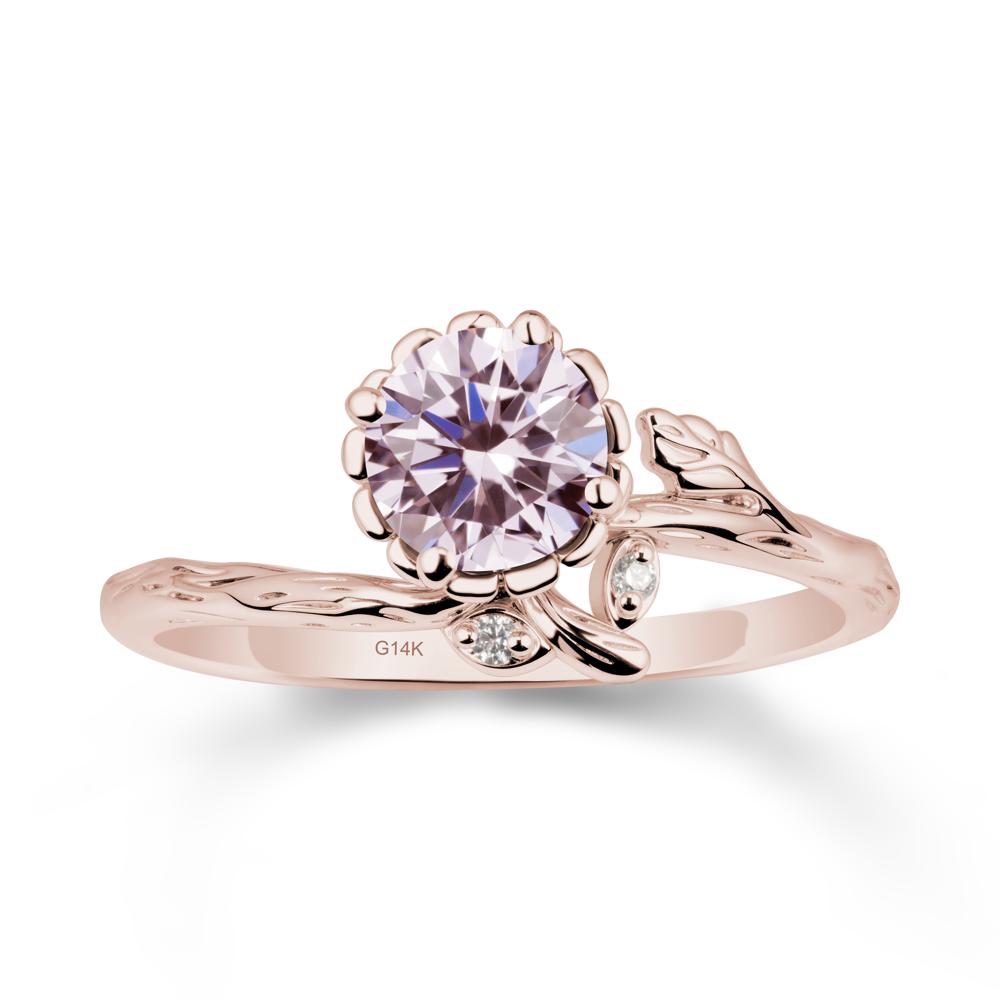 Floral Pink Cubic Zirconia Ring with Leaf - LUO Jewelry #metal_14k rose gold