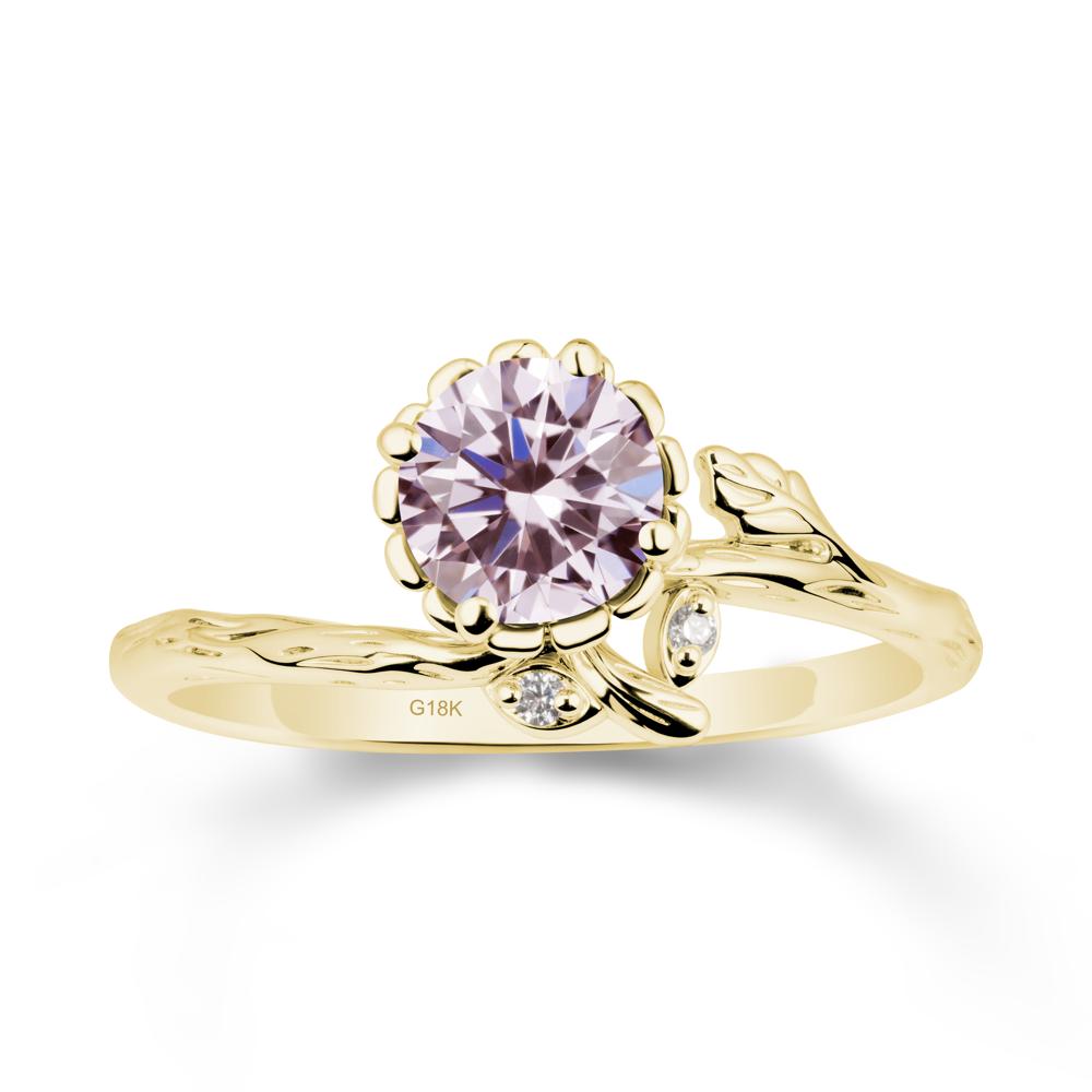 Floral Pink Cubic Zirconia Ring with Leaf - LUO Jewelry #metal_18k yellow gold