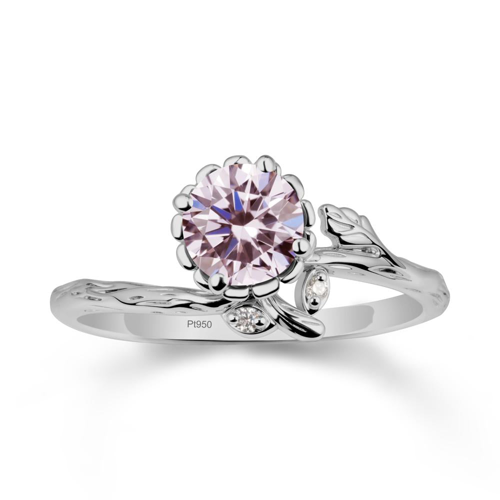 Floral Pink Cubic Zirconia Ring with Leaf - LUO Jewelry #metal_platinum