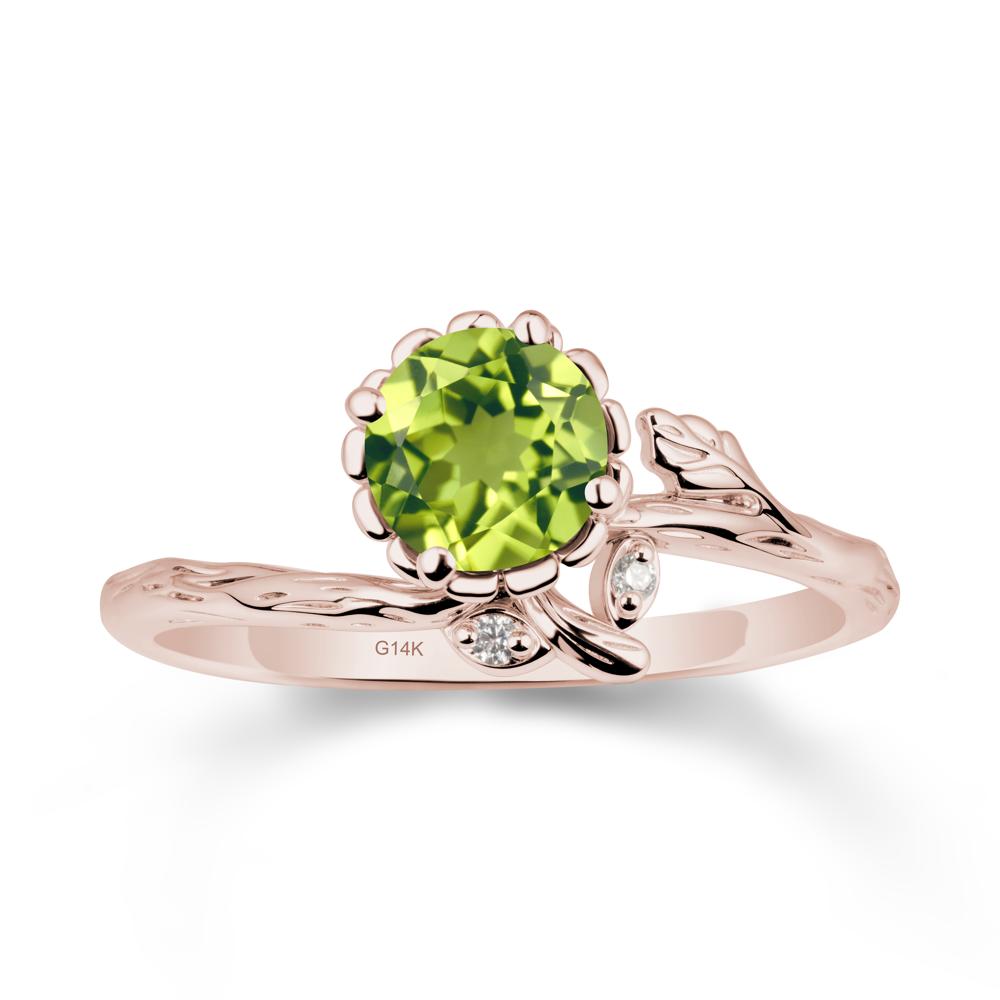 Woodgrain Textured Band Floral Peridot Ring - LUO Jewelry #metal_14k rose gold
