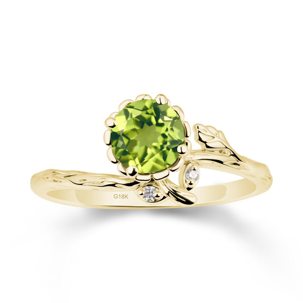 Woodgrain Textured Band Floral Peridot Ring - LUO Jewelry #metal_18k yellow gold