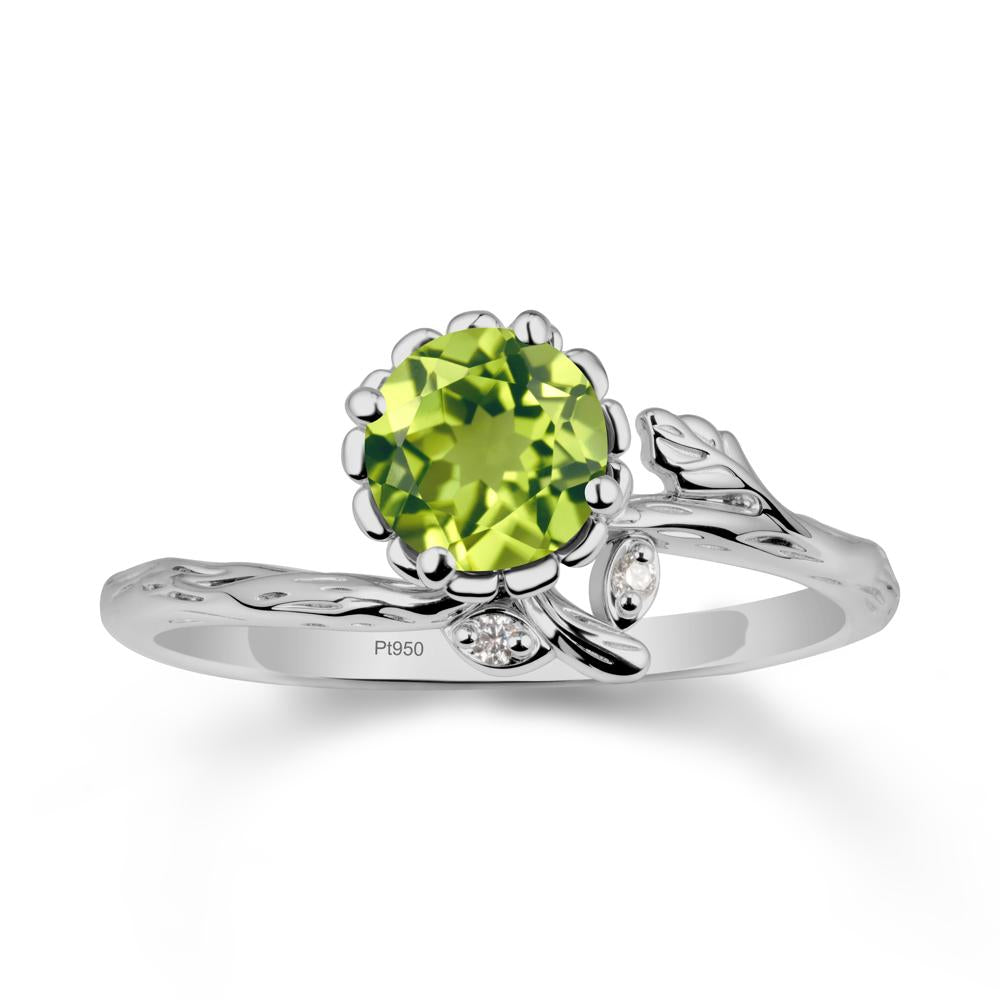 Woodgrain Textured Band Floral Peridot Ring - LUO Jewelry #metal_platinum