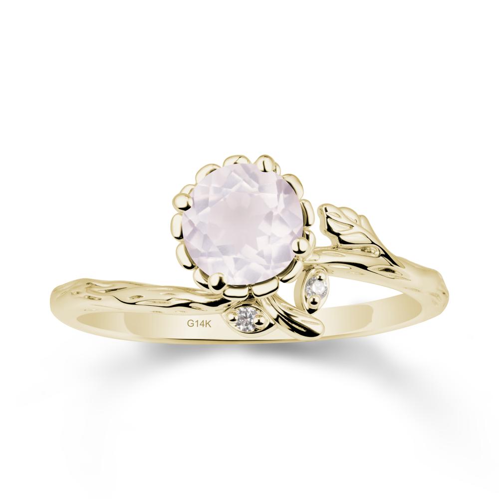 Floral Rose Quartz Ring with Leaf - LUO Jewelry #metal_14k yellow gold