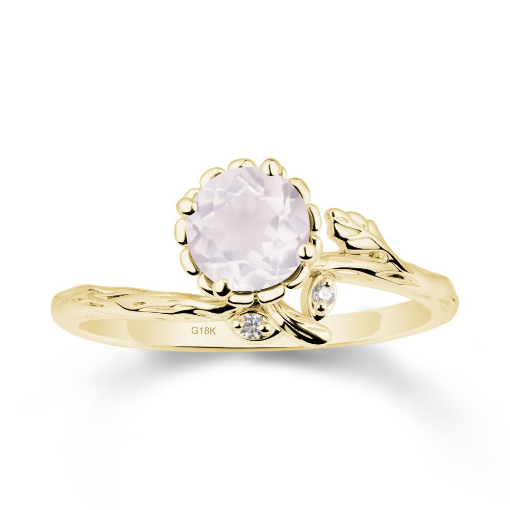 Floral Rose Quartz Ring with Leaf - LUO Jewelry #metal_18k yellow gold