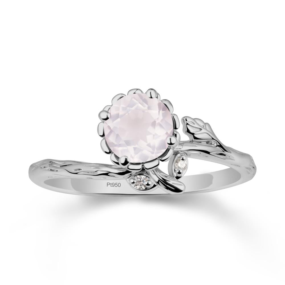 Floral Rose Quartz Ring with Leaf - LUO Jewelry #metal_platinum