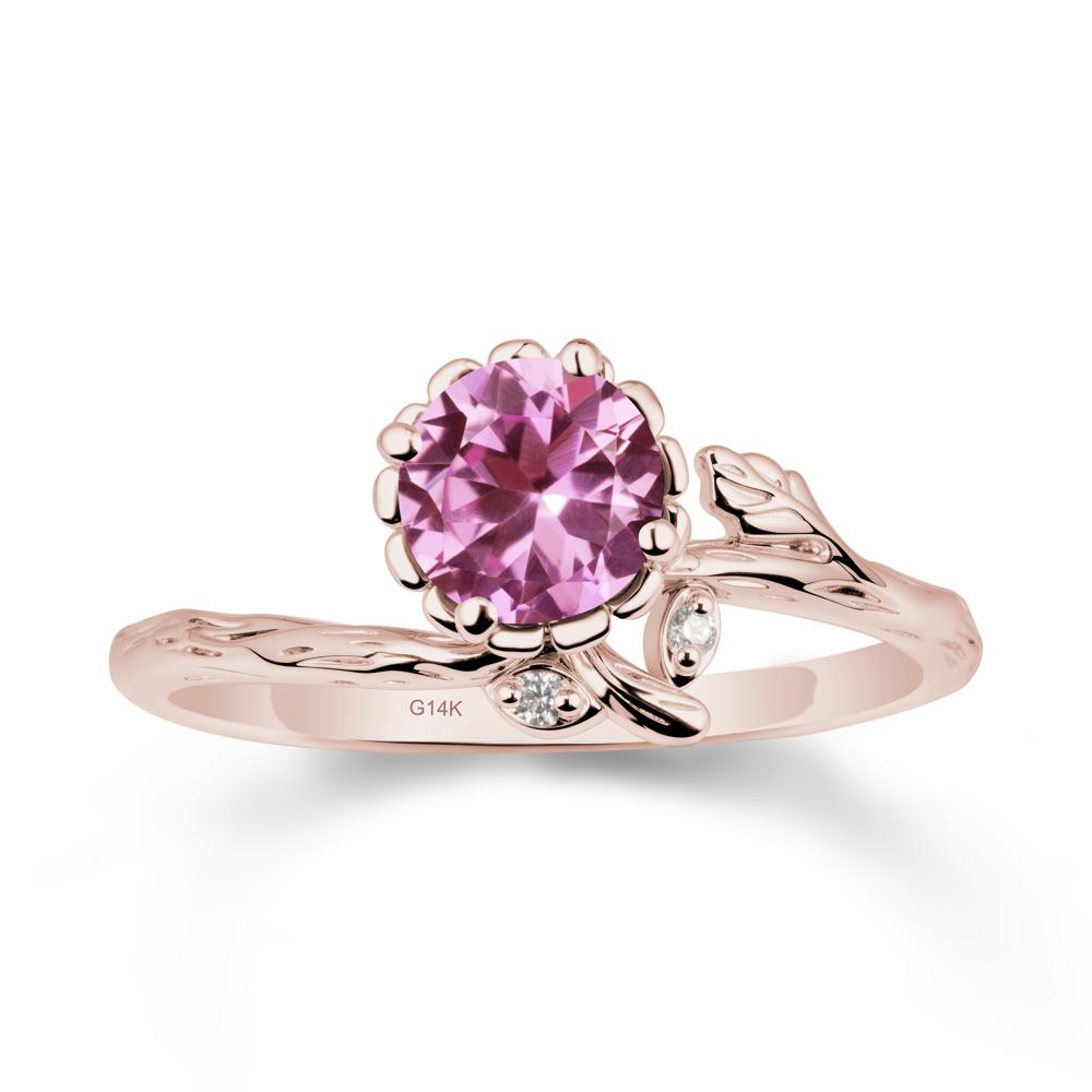 Woodgrain Textured Band Floral Pink Sapphire Ring - LUO Jewelry #metal_14k rose gold