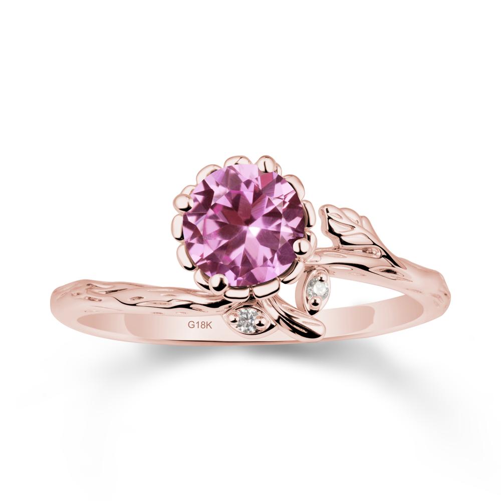 Woodgrain Textured Band Floral Pink Sapphire Ring - LUO Jewelry #metal_18k rose gold