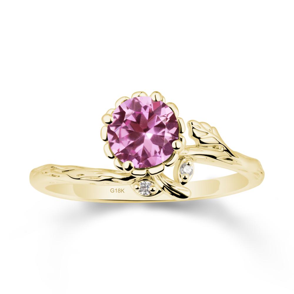 Woodgrain Textured Band Floral Pink Sapphire Ring - LUO Jewelry #metal_18k yellow gold
