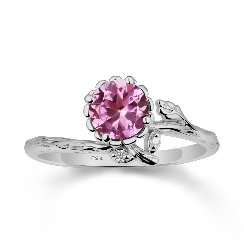 Woodgrain Textured Band Floral Pink Sapphire Ring - LUO Jewelry #metal_platinum