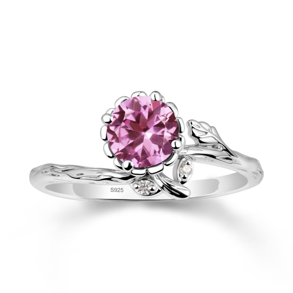 Woodgrain Textured Band Floral Pink Sapphire Ring - LUO Jewelry #metal_sterling silver