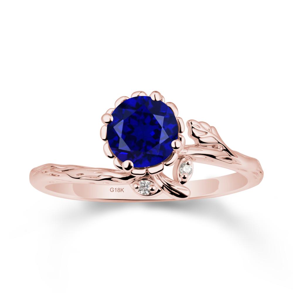 Woodgrain Textured Band Floral Sapphire Ring - LUO Jewelry #metal_18k rose gold