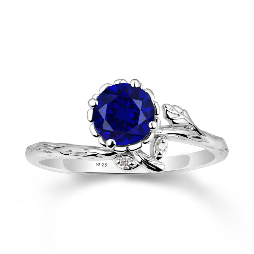Woodgrain Textured Band Floral Sapphire Ring - LUO Jewelry #metal_sterling silver