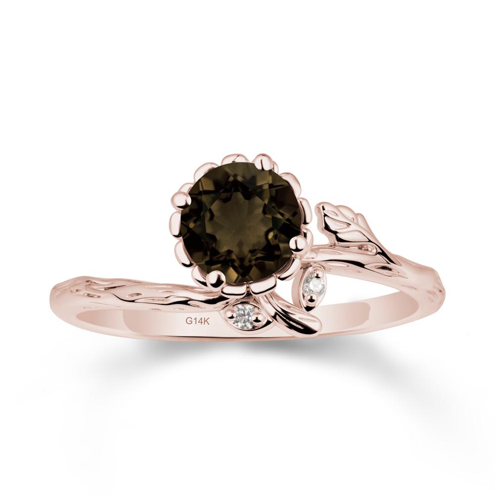 Floral Smoky Quartz Ring with Leaf - LUO Jewelry #metal_14k rose gold