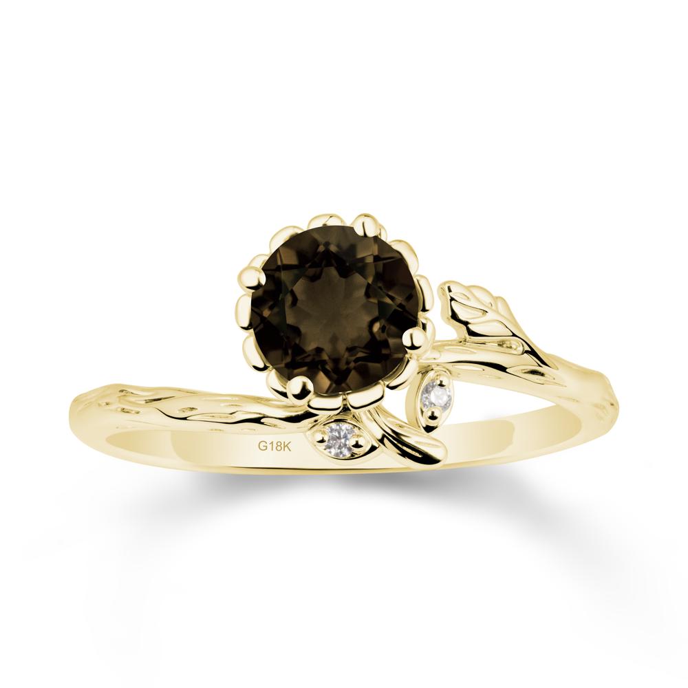 Floral Smoky Quartz Ring with Leaf - LUO Jewelry #metal_18k yellow gold