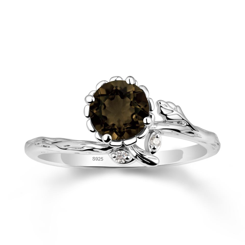 Floral Smoky Quartz Ring with Leaf - LUO Jewelry #metal_sterling silver