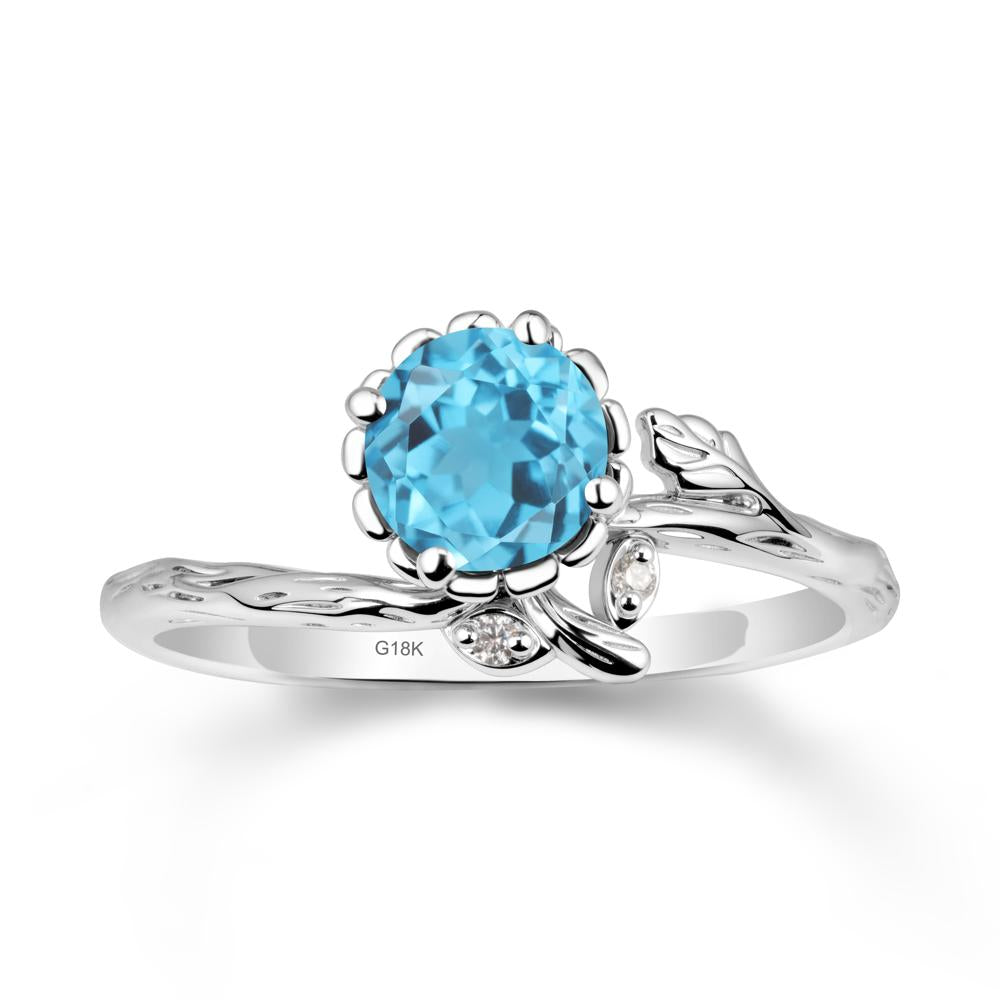 Woodgrain Textured Band Floral Swiss Blue Topaz Ring - LUO Jewelry #metal_18k white gold