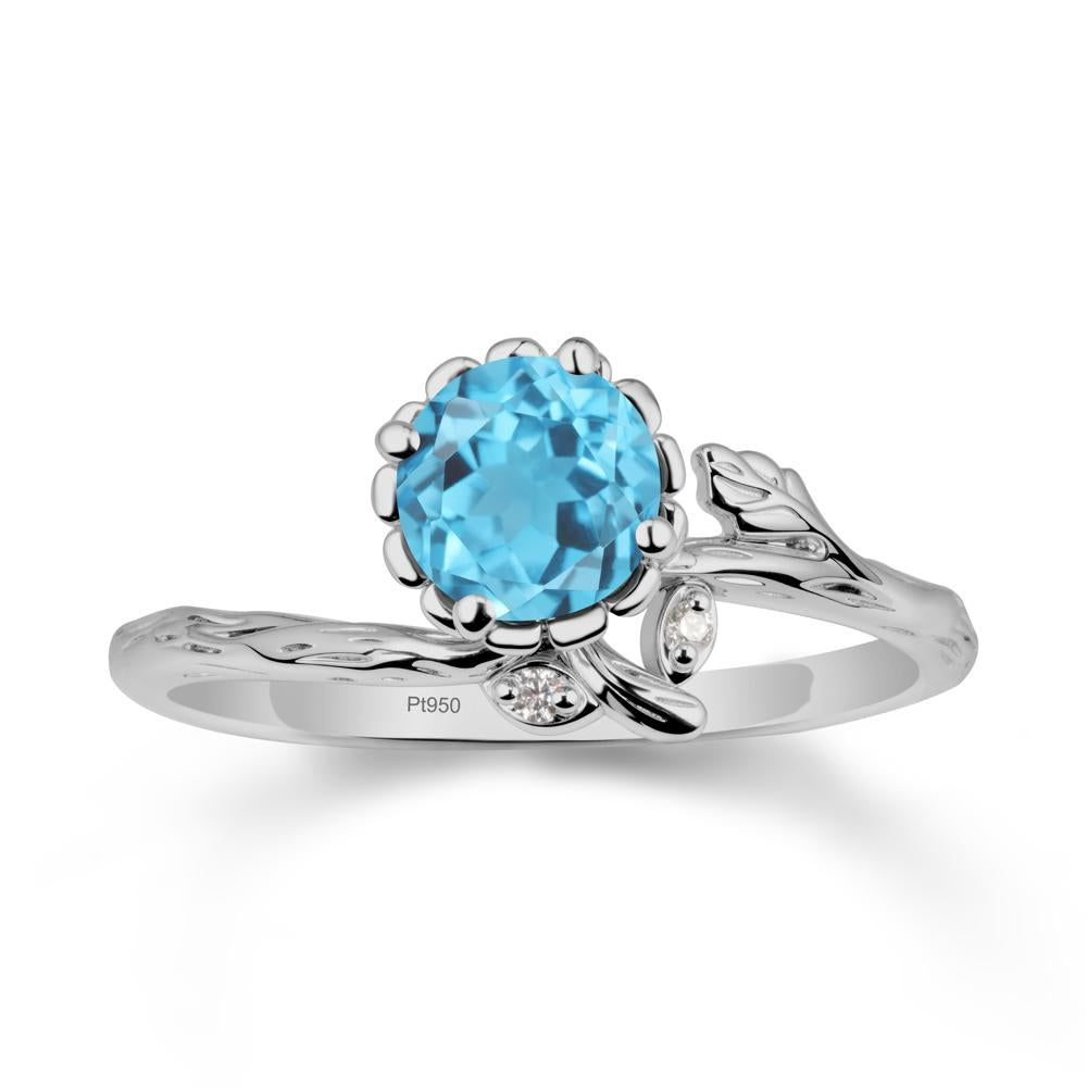 Woodgrain Textured Band Floral Swiss Blue Topaz Ring - LUO Jewelry #metal_platinum