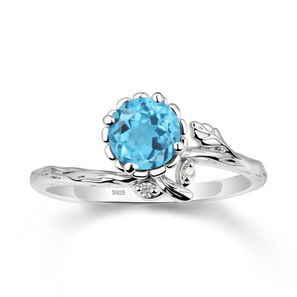 Woodgrain Textured Band Floral Swiss Blue Topaz Ring - LUO Jewelry #metal_sterling silver
