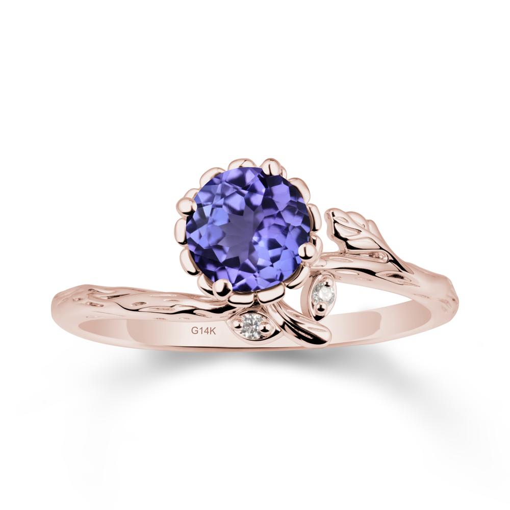 Floral Tanzanite Ring with Leaf - LUO Jewelry #metal_14k rose gold