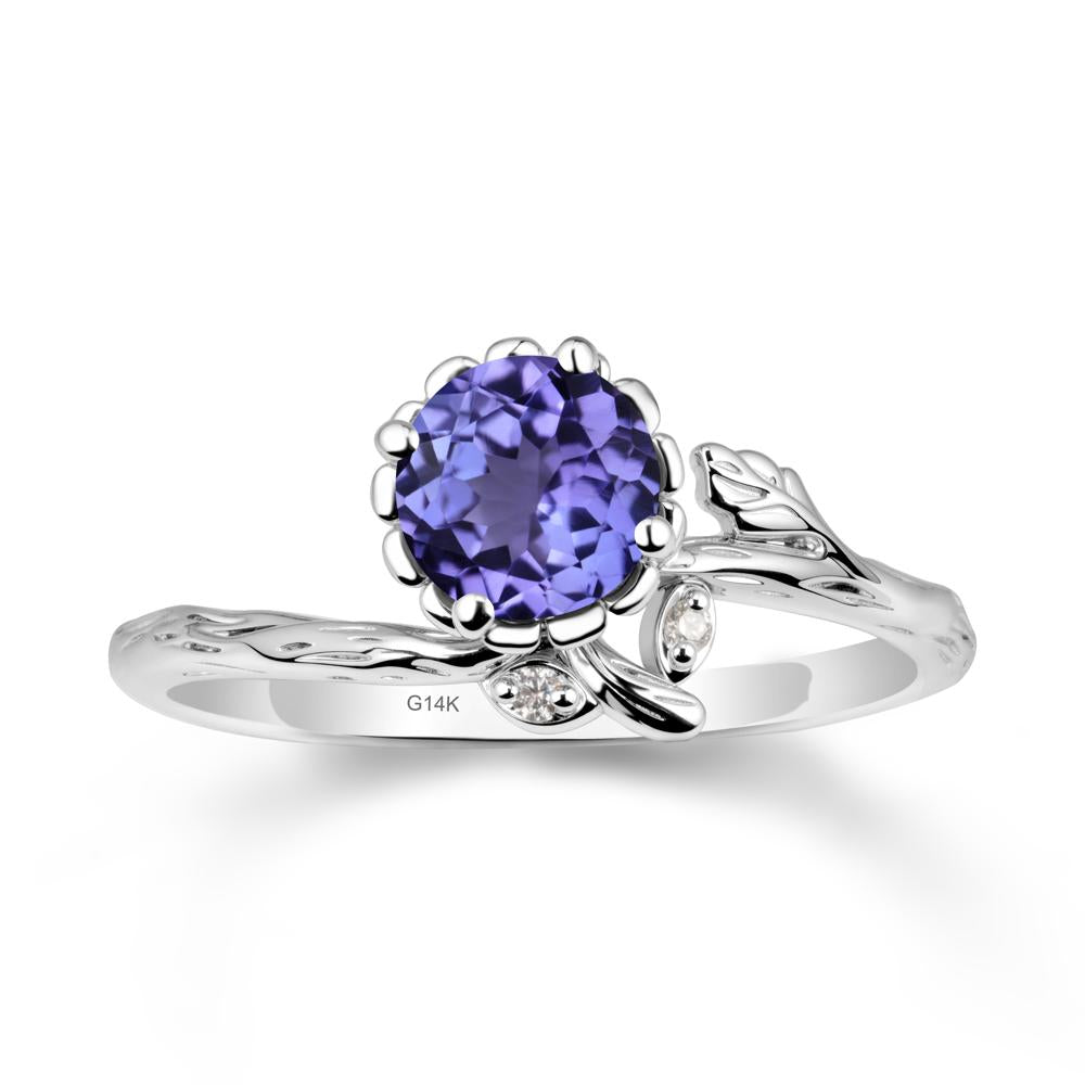 Floral Tanzanite Ring with Leaf - LUO Jewelry #metal_14k white gold