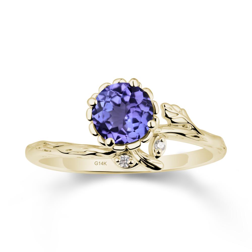 Floral Tanzanite Ring with Leaf - LUO Jewelry #metal_14k yellow gold