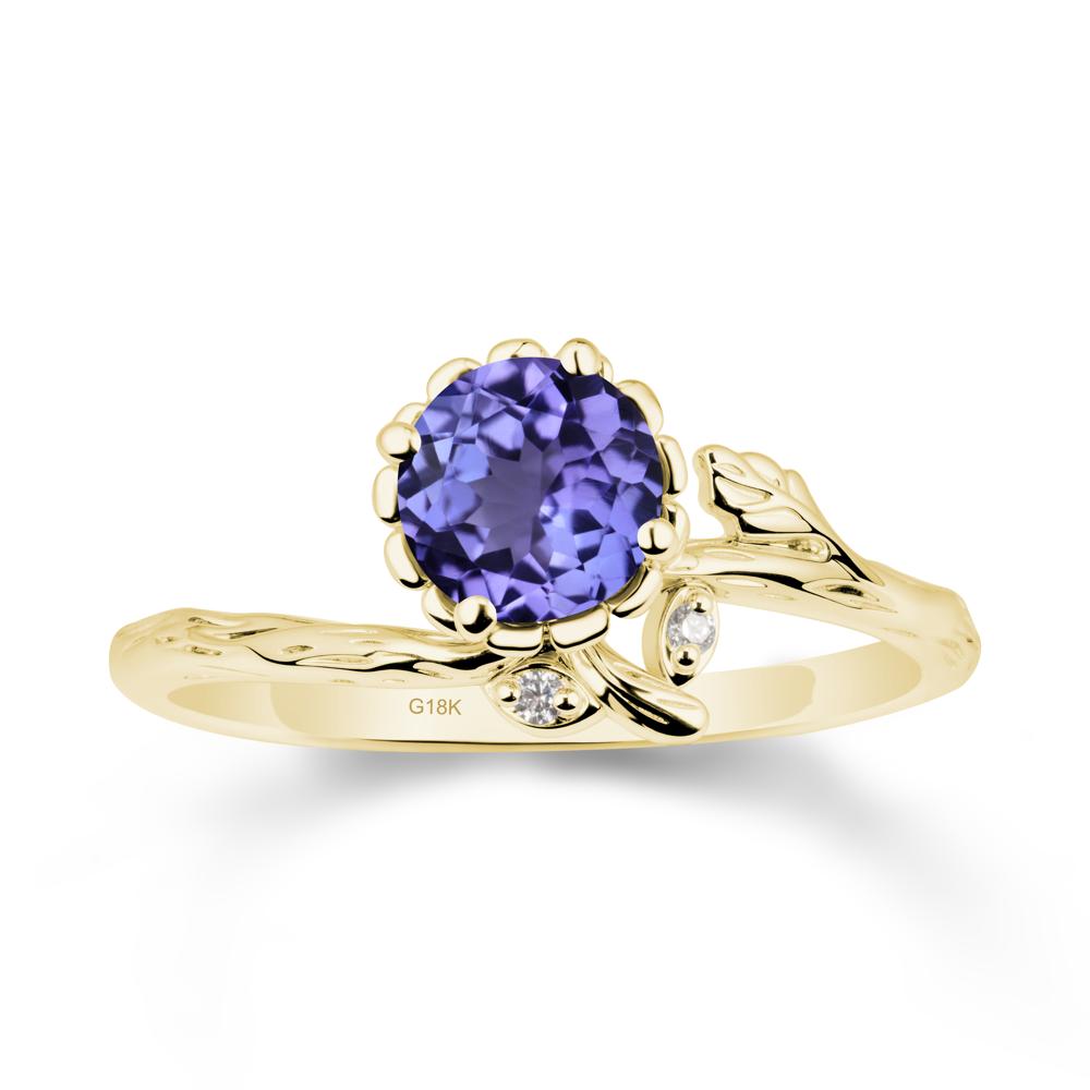 Floral Tanzanite Ring with Leaf - LUO Jewelry #metal_18k yellow gold