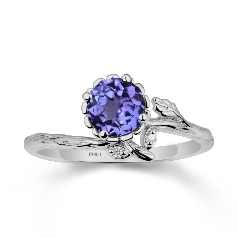 Floral Tanzanite Ring with Leaf - LUO Jewelry #metal_platinum