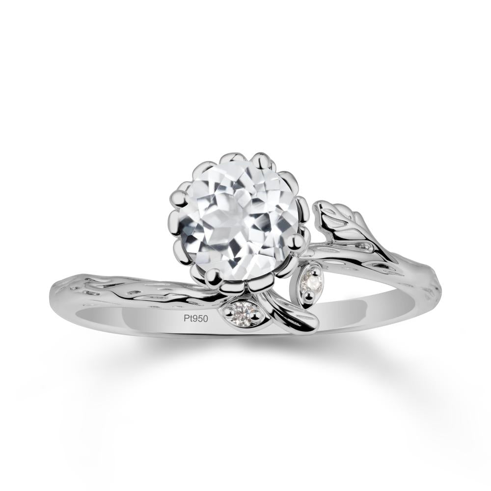 Woodgrain Textured Band Floral White Topaz Ring - LUO Jewelry #metal_platinum