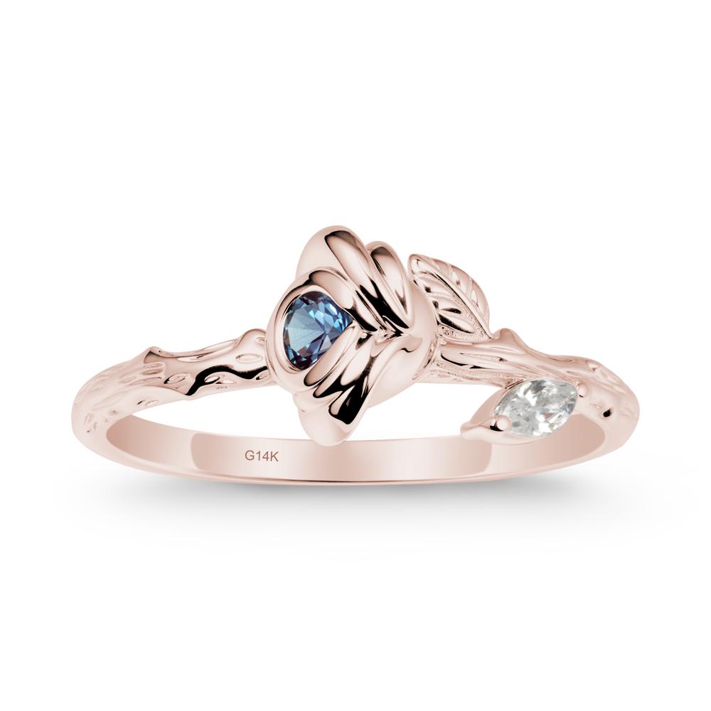 Rose Ring with Round Alexandrite - LUO Jewelry #metal_14k rose gold