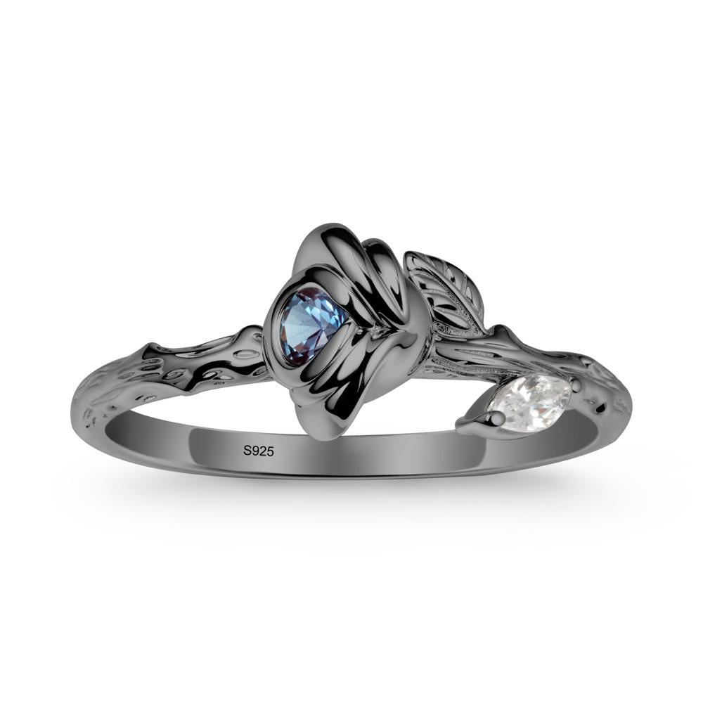 Rose Ring with Round Alexandrite - LUO Jewelry #metal_black finish sterling silver