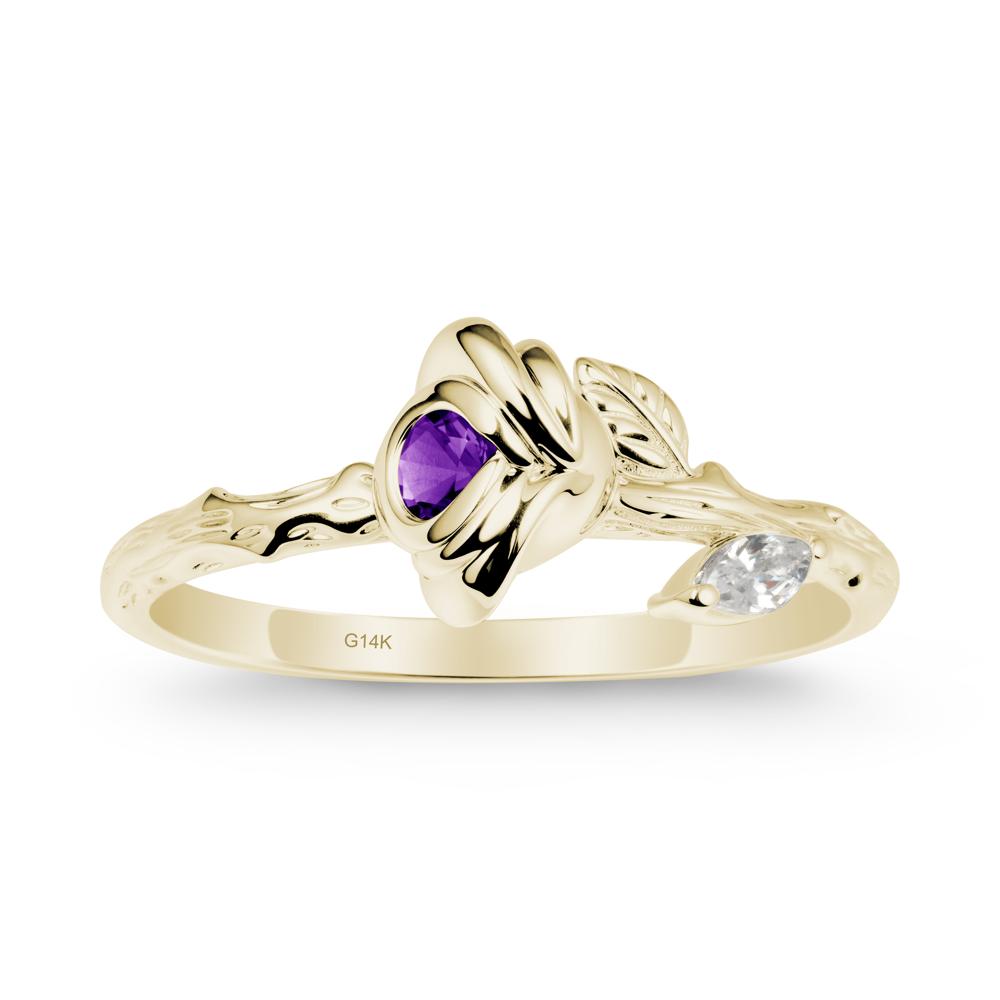 Round Amethyst Rose Ring - LUO Jewelry #metal_14k yellow gold