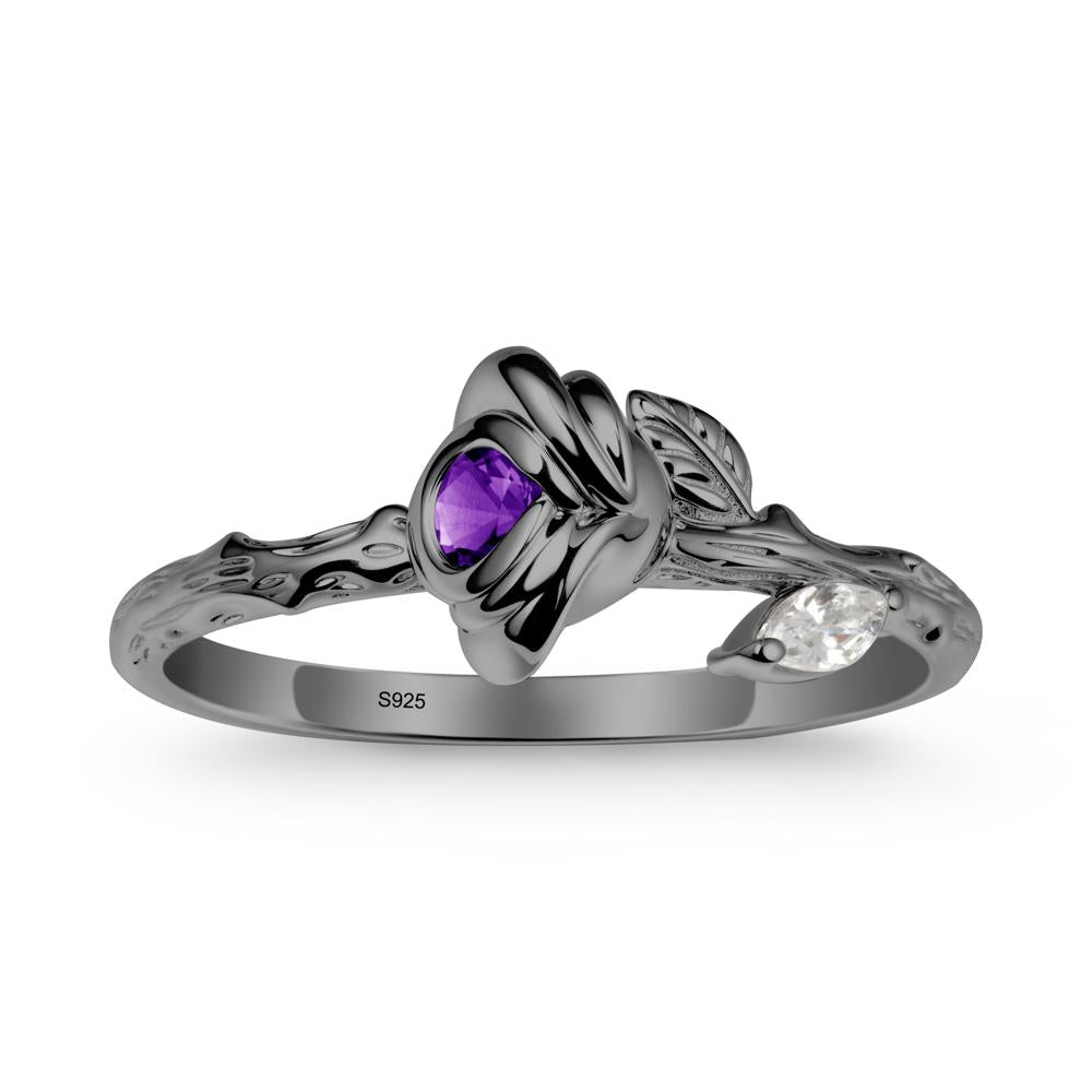 Round Amethyst Rose Ring - LUO Jewelry #metal_black finish sterling silver