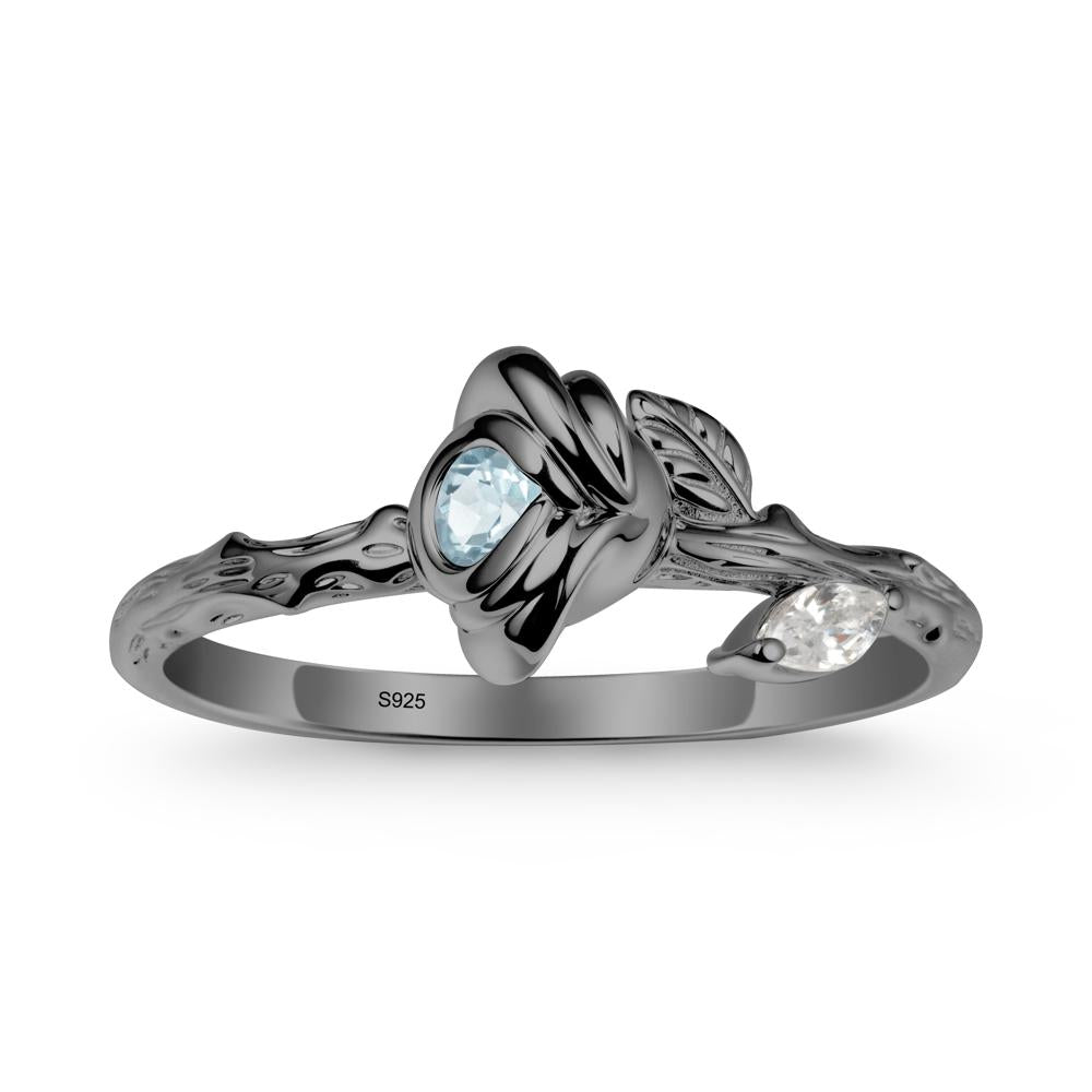Aquamarine Self-Love Rose Ring - LUO Jewelry #metal_black finish sterling silver