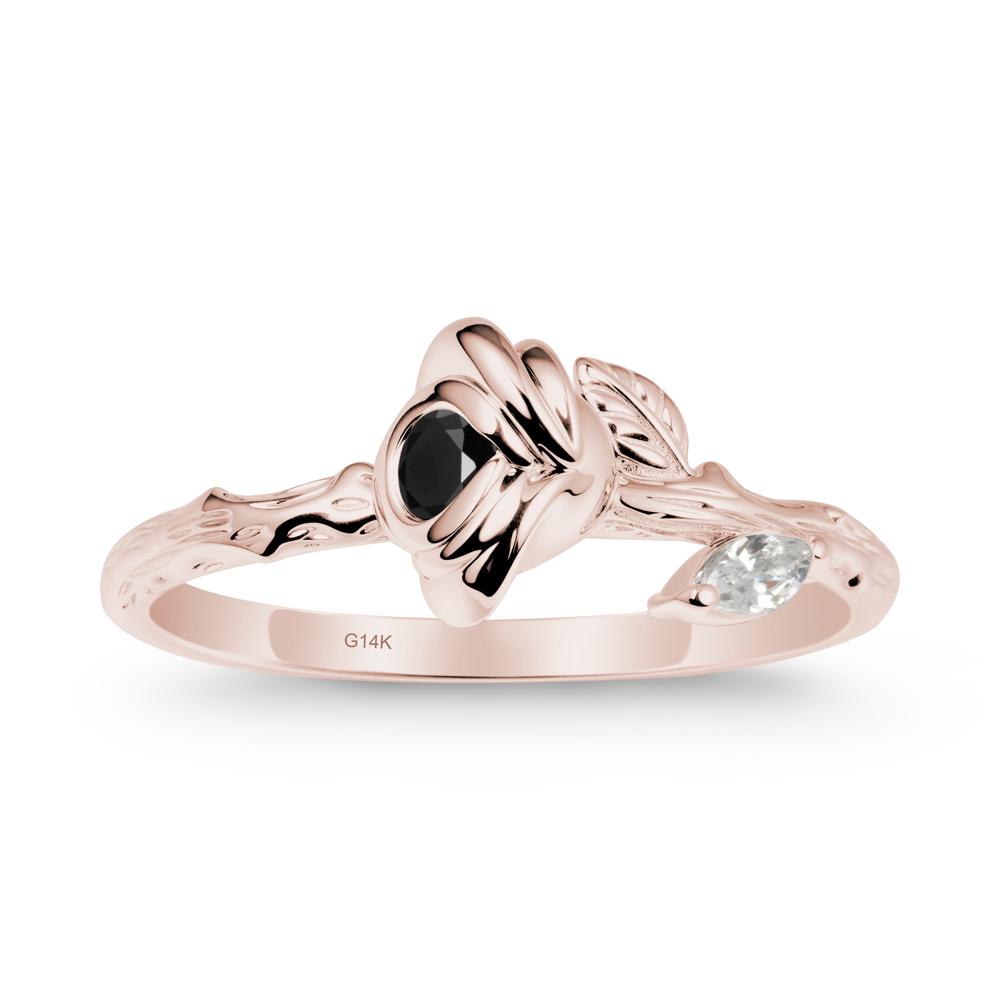 Rose Black Spinel Ring with Woodgrain Textured - LUO Jewelry #metal_14k rose gold