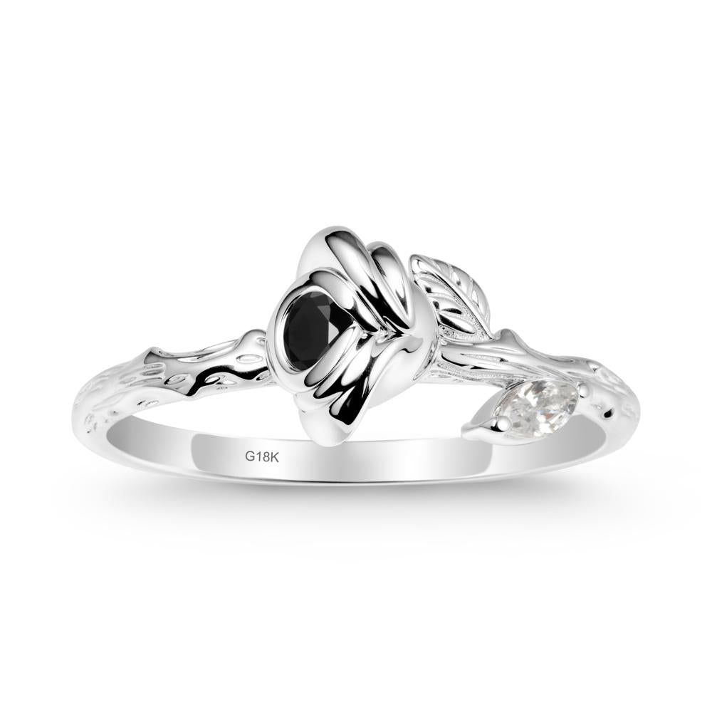 Rose Black Spinel Ring with Woodgrain Textured - LUO Jewelry #metal_18k white gold